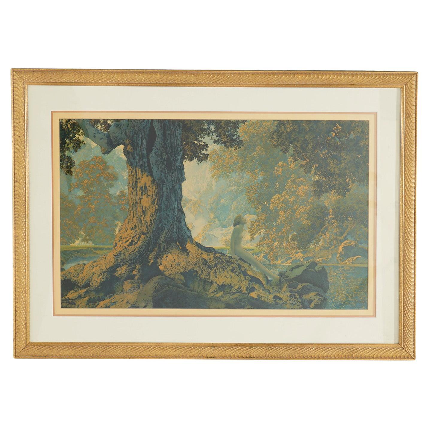 Maxfield Parrish Art Deco Dreaming Large Size Print, Framed, Circa 1920 For Sale