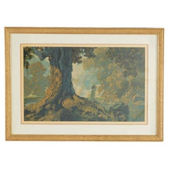 Vintage Maxfield Parrish Art Deco Dreaming Large Size Print, Framed, Circa 1920