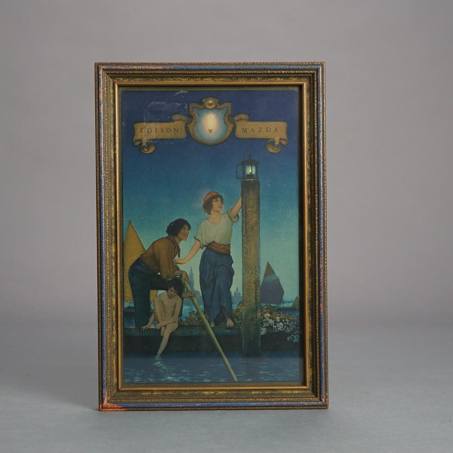 Maxfield Parrish Art Deco Print Mazda Calendar Top “Venetian Lamp Lighter