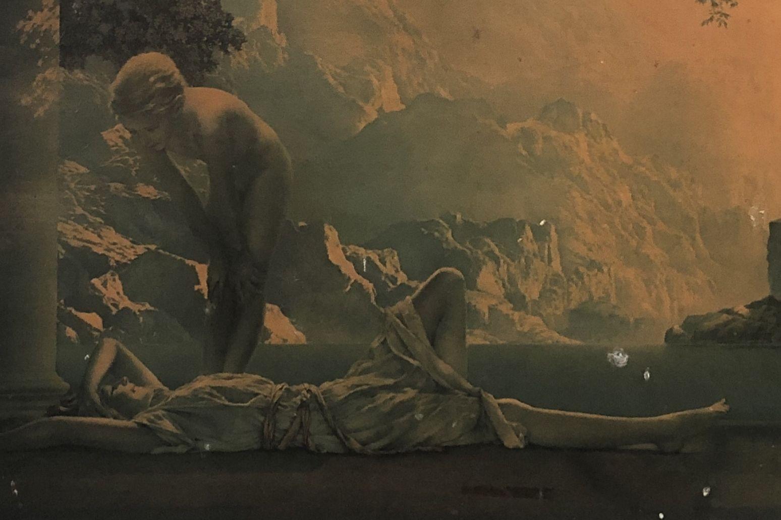Early 20th Century Maxfield Parrish Daybreak Lithograph in Gold Painted Frame
