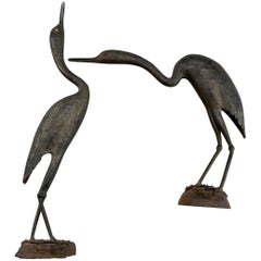 Vintage Pair of Iron Egret Wall Sculptures