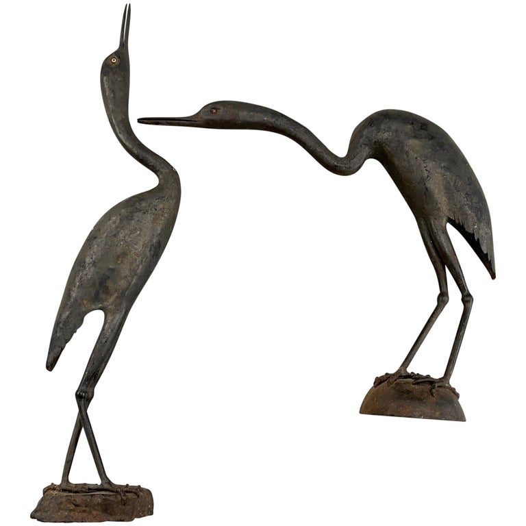 Maxfield Parrish Jr Pair of Iron Egret Wall Sculptures For Sale at