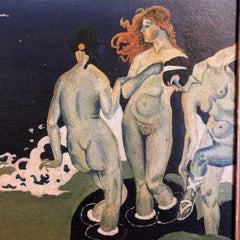 Maxfield Parrish Nudes Bathing 1913 Oil on Panel