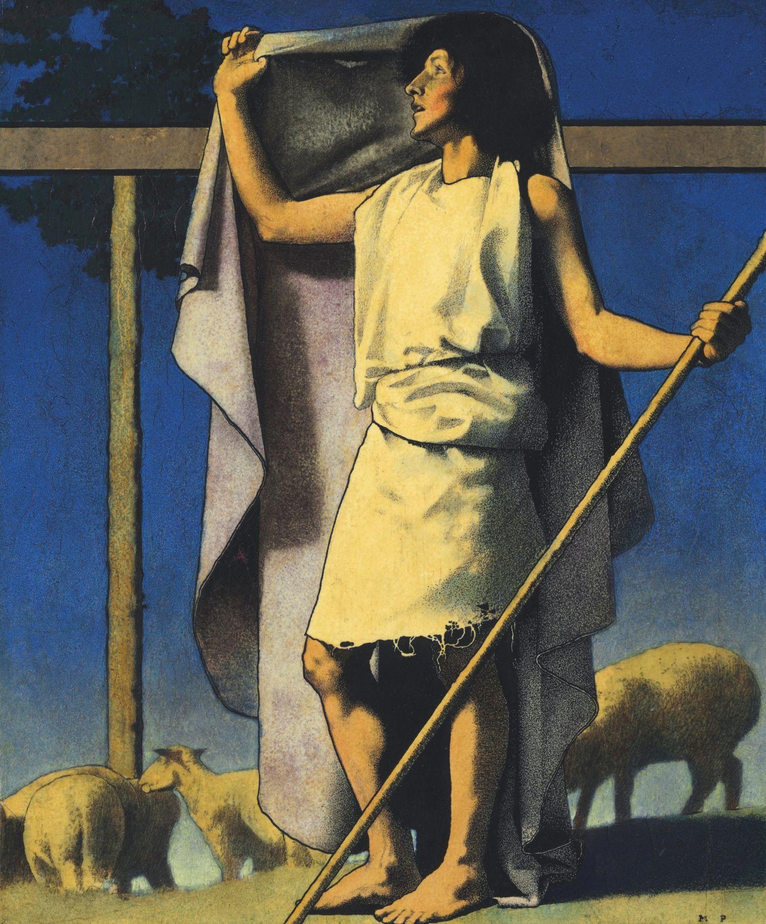 Maxfield Parrish Figurative Painting -  Shepherd with Purple Robe, Cover for Scribner's Magazine