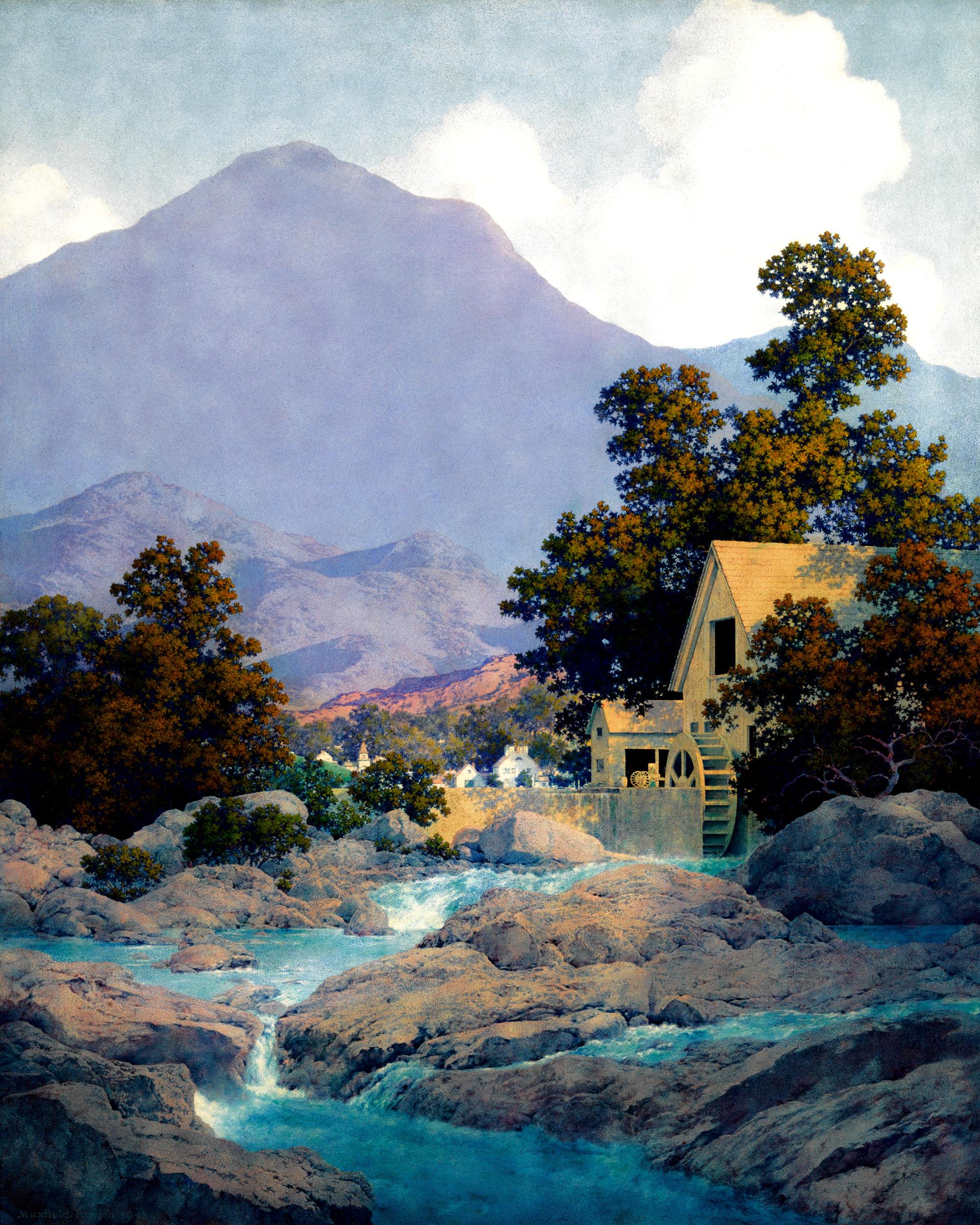 Maxfield Parrish
1870 - 1966  American

The Old Mill

Signed and dated "Maxfield Parrish 1942" (lower left); Titled, signed and dated "The Old Mill / Maxfield Parrish / 1942" (en verso)
Oil on Masonite

Maxfield Parrish is remembered today as one of
