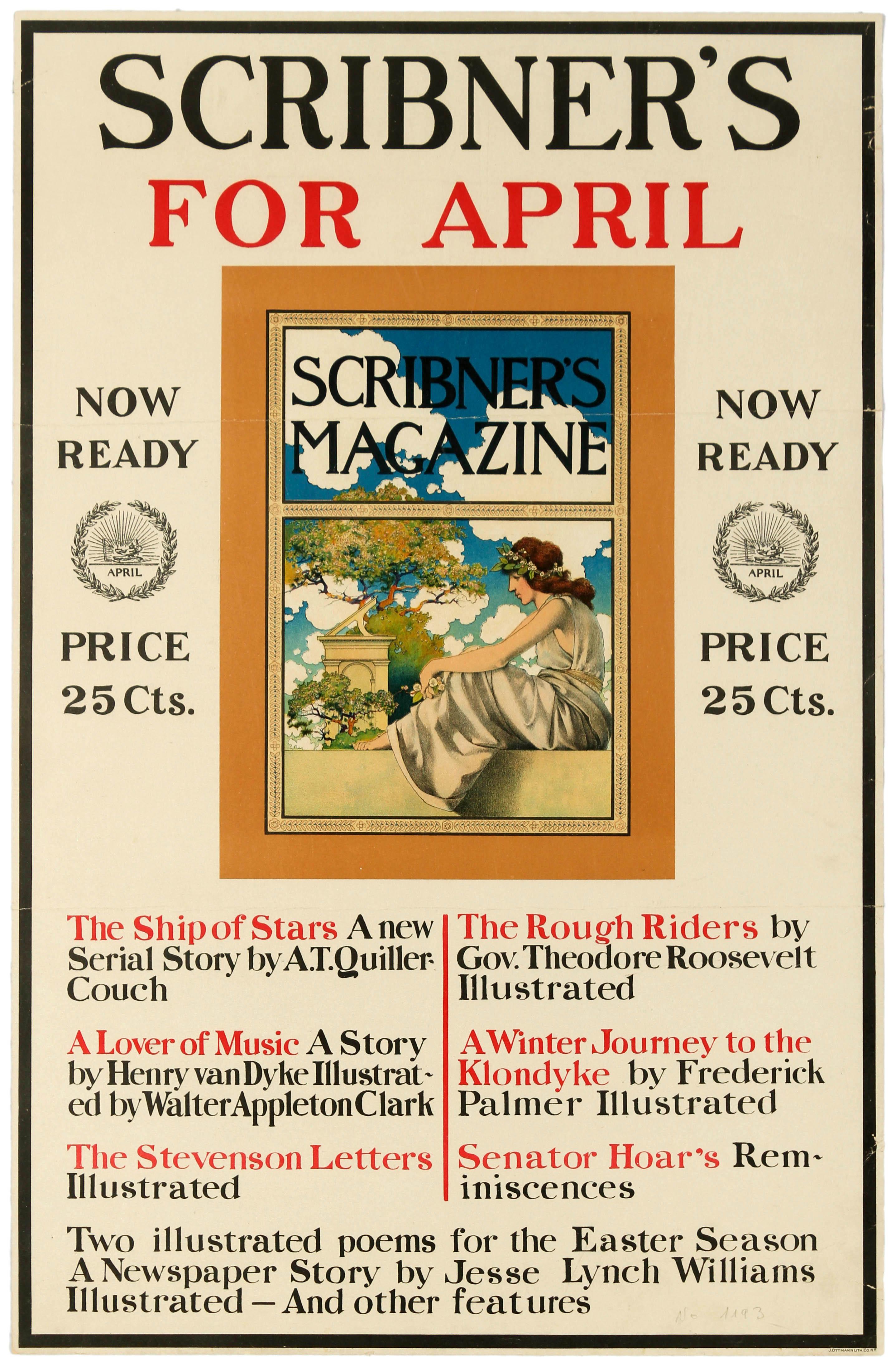 Maxfield Parrish Print - Original Antique Poster Scribner's Magazine April 1899 Illustrated Poems Stories