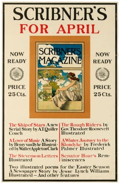 Original Antique Poster Scribner's Magazine April 1899 Illustrated Poems Stories