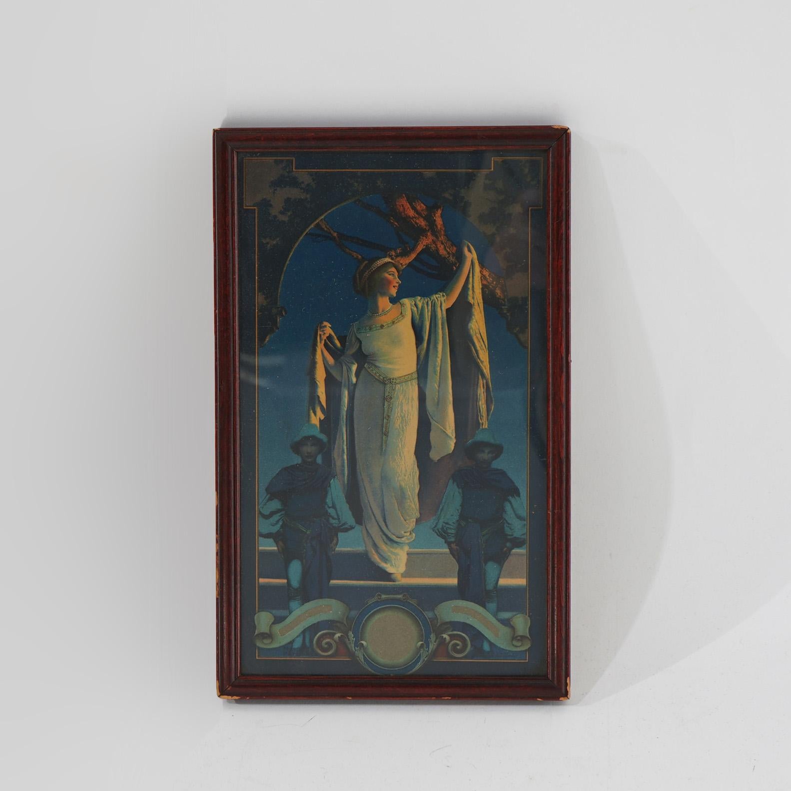 Antique Art Deco Maxfield Parrish Print Edison Mazda Calendar Top “Spirit Of The Night”, Framed, C1919

Measures - 12