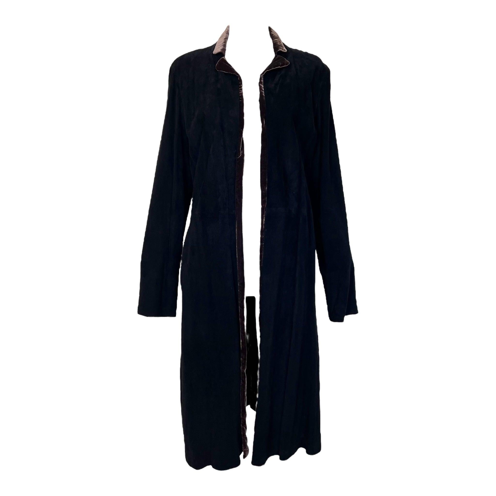 Maxfield Parrish Y2K Black Suede and Brown Velvet Coat, 2000s For Sale