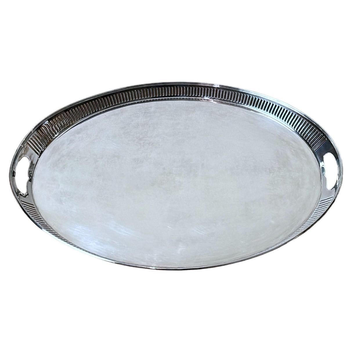 Maxfield & Sons English Victorian Style Silver-Plated Tray With Railing Border