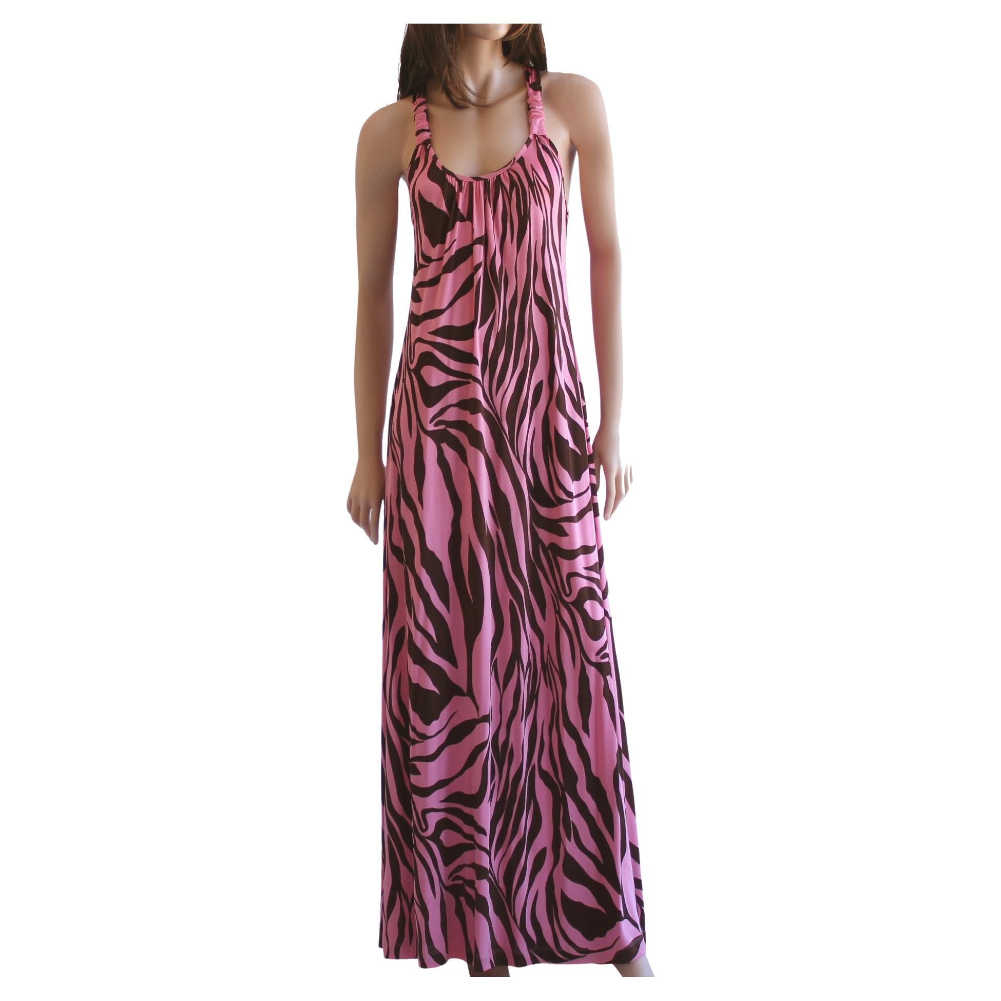 Maxi Boho Pink Brown Flora Kung Silk Jersey Dress NWT For Sale