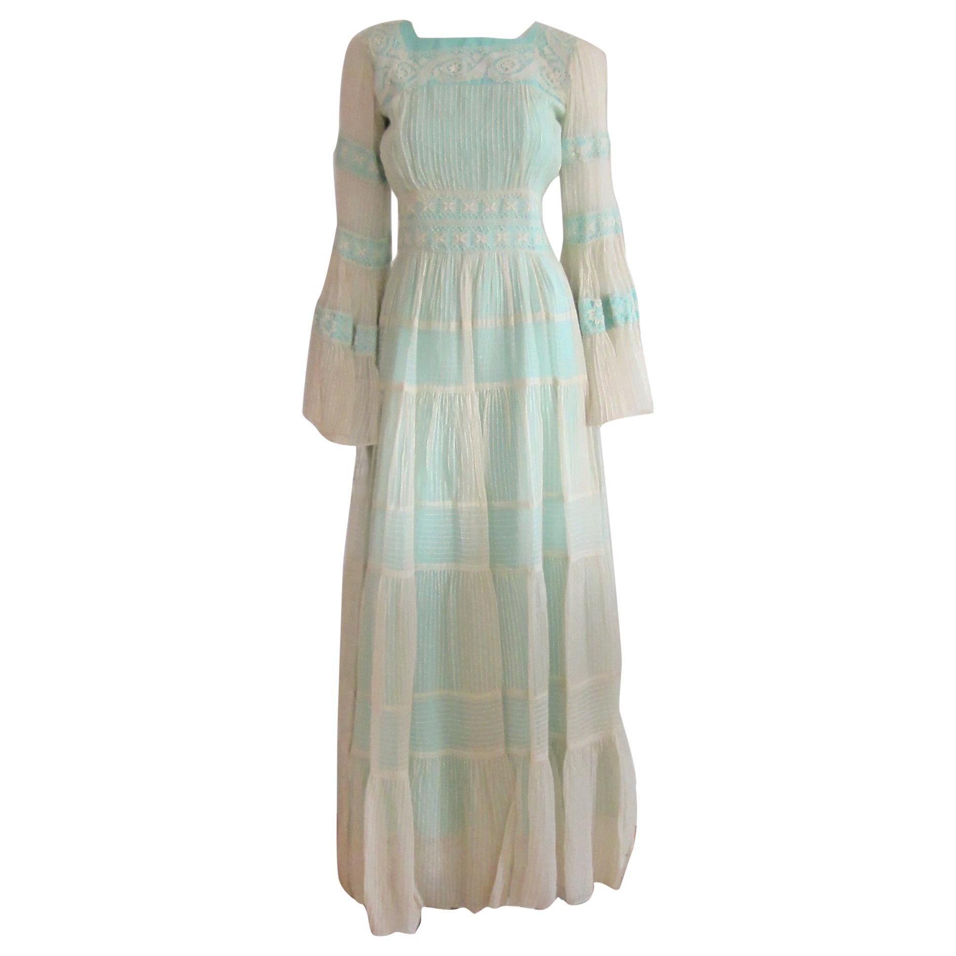 Maxi Dress  Boho 1970s Blue 1960s