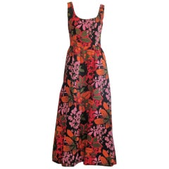 Maxikleid Evelyn Byrnes, geblümtes Orange & Rot, 1970er Jahre, Bergdorf Goodman