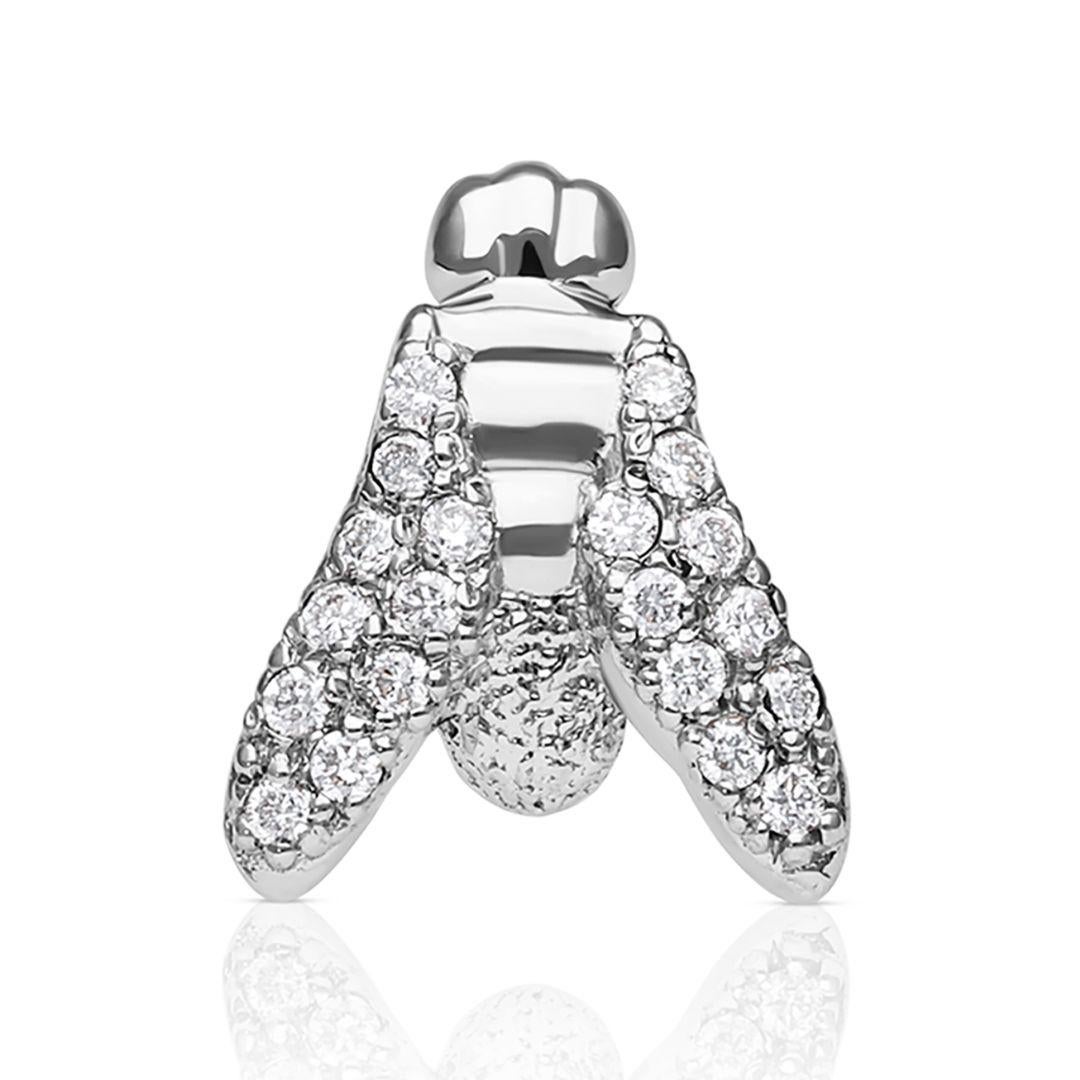 Women's or Men's maxi FLY Essential Individual Earring in 18K White Gold with Full Pavé Diamonds For Sale