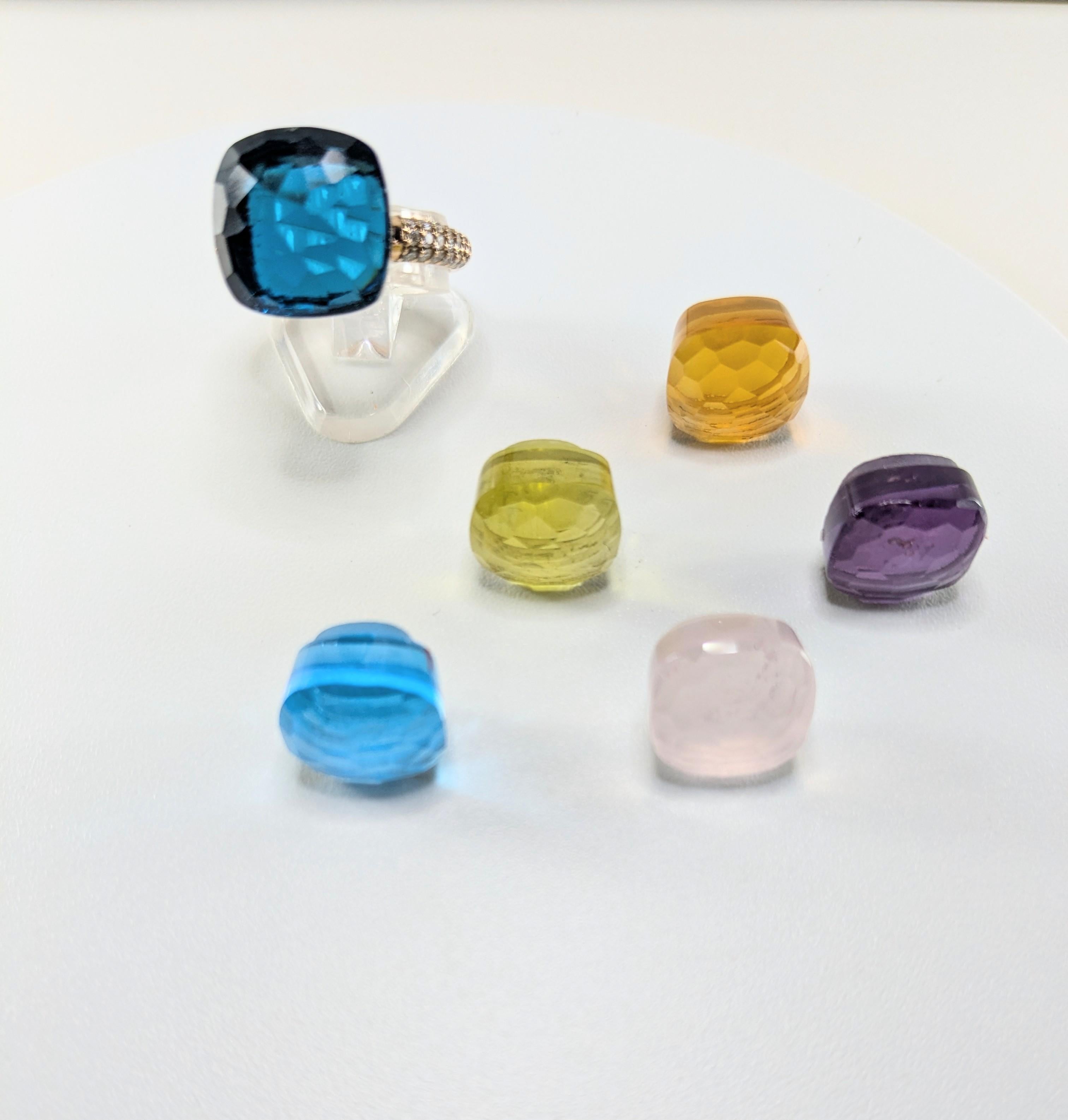 Maxi Nudo Topaz Blue London in  18K Gold Ring with Pavé of Diamonds In New Condition For Sale In Bilbao, ES