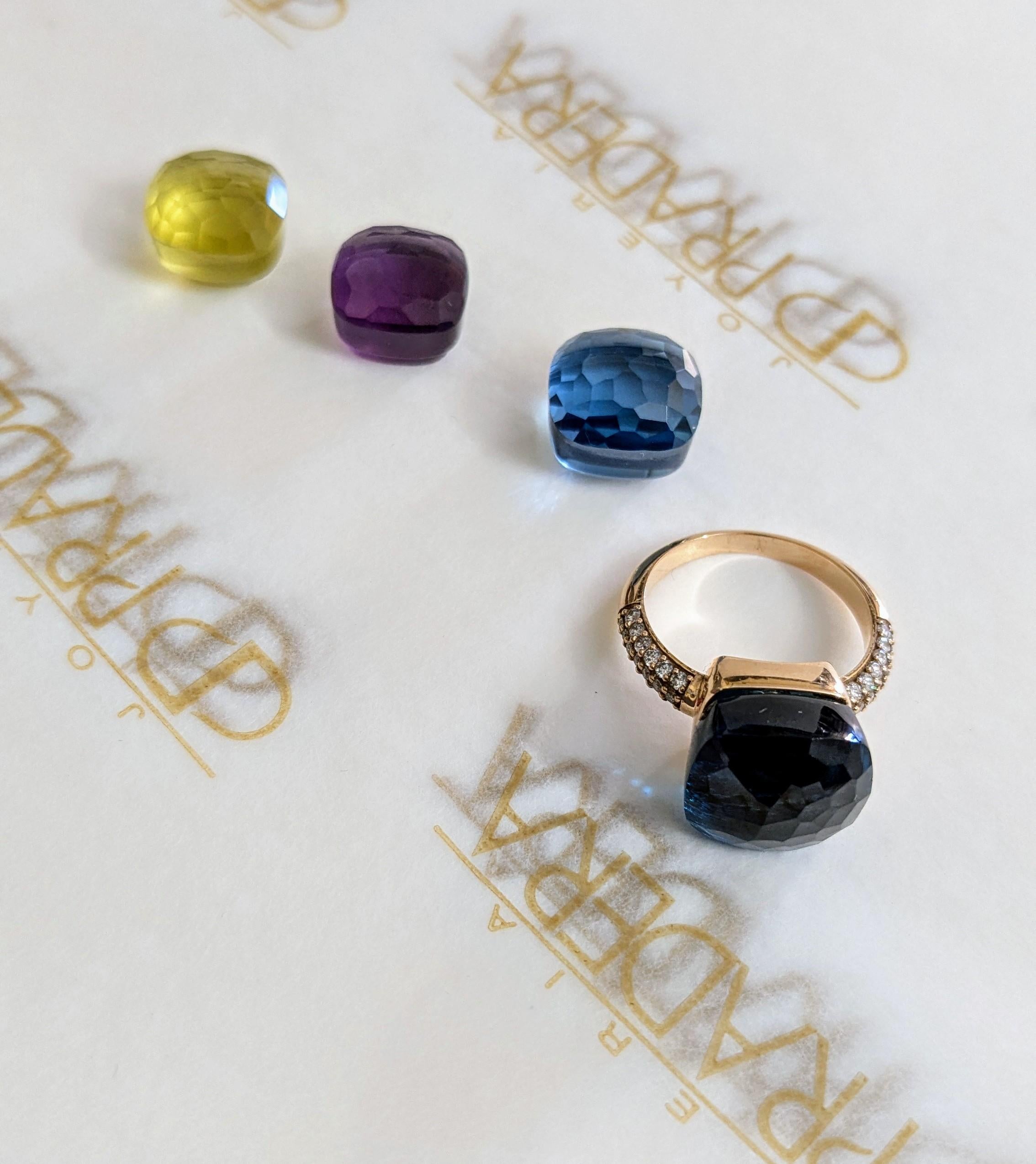 Women's Maxi Nudo Topaz Blue London in  18K Gold Ring with Pavé of Diamonds For Sale