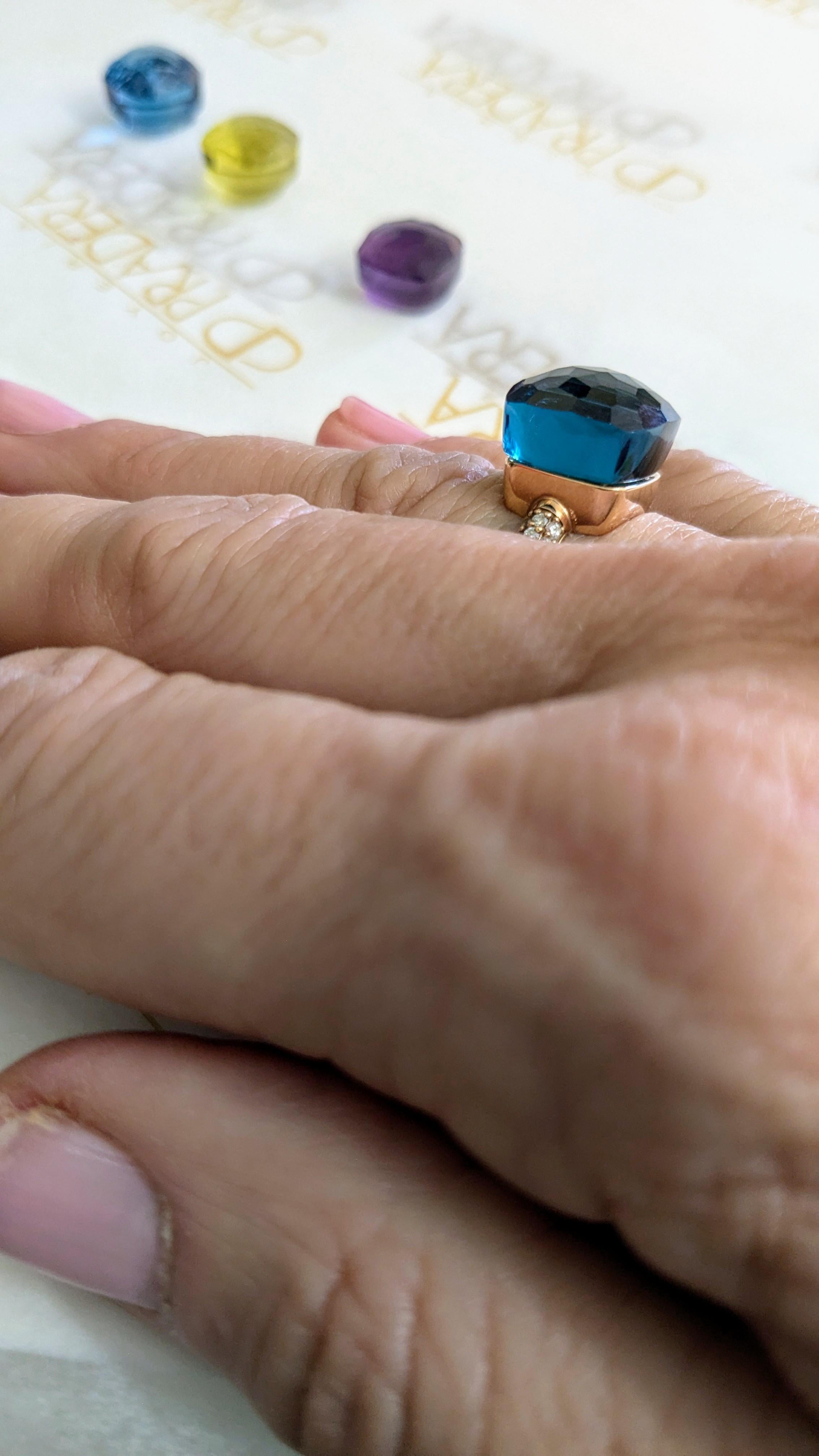 Maxi Nudo Topaz Blue London in  18K Gold Ring with Pavé of Diamonds For Sale 2