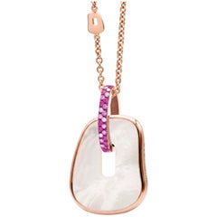 Maxi Pendant Rose Gold, Diamonds And Pink Sapphires, Natural Mother Of Pearl