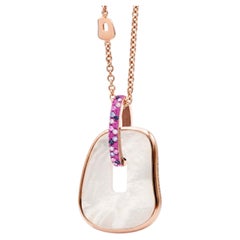 Maxi Pendant Rose Gold, Diamonds, Pink & Blue Sapphires, Natural Mother Of Pearl