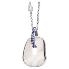 Maxi Pendant White Gold, Diamonds, Blue Sapphires, Natural Mother Of Pearl