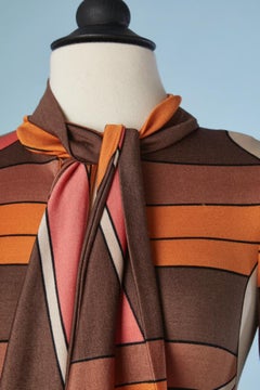 Maxi printed silk jersey dress with bow tie Louis Féraud Paris Circa 1970's