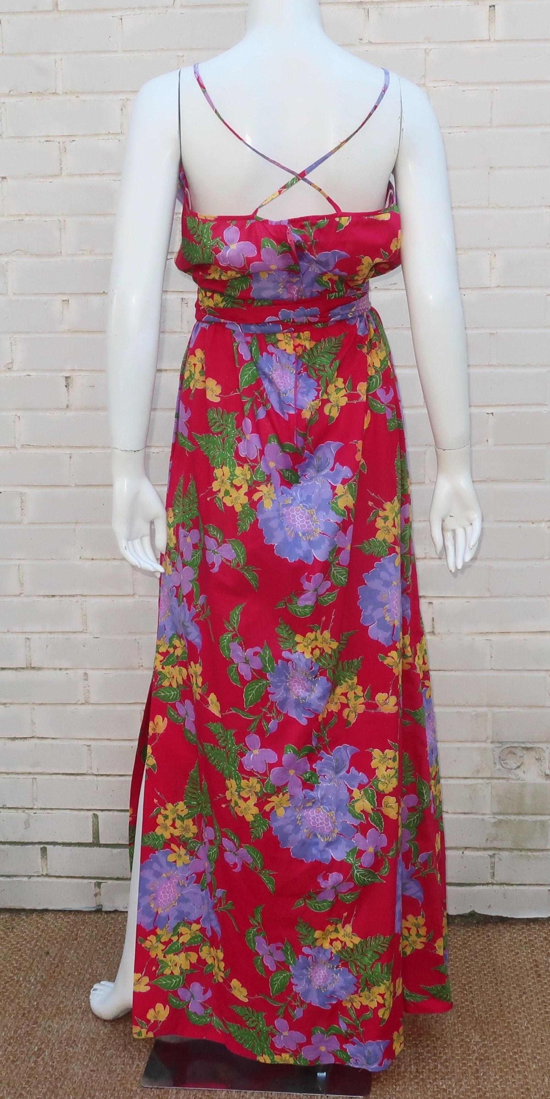 Maxi Thailand Floral Sun Dress With Quilted Jacket, C.1970 For Sale 6