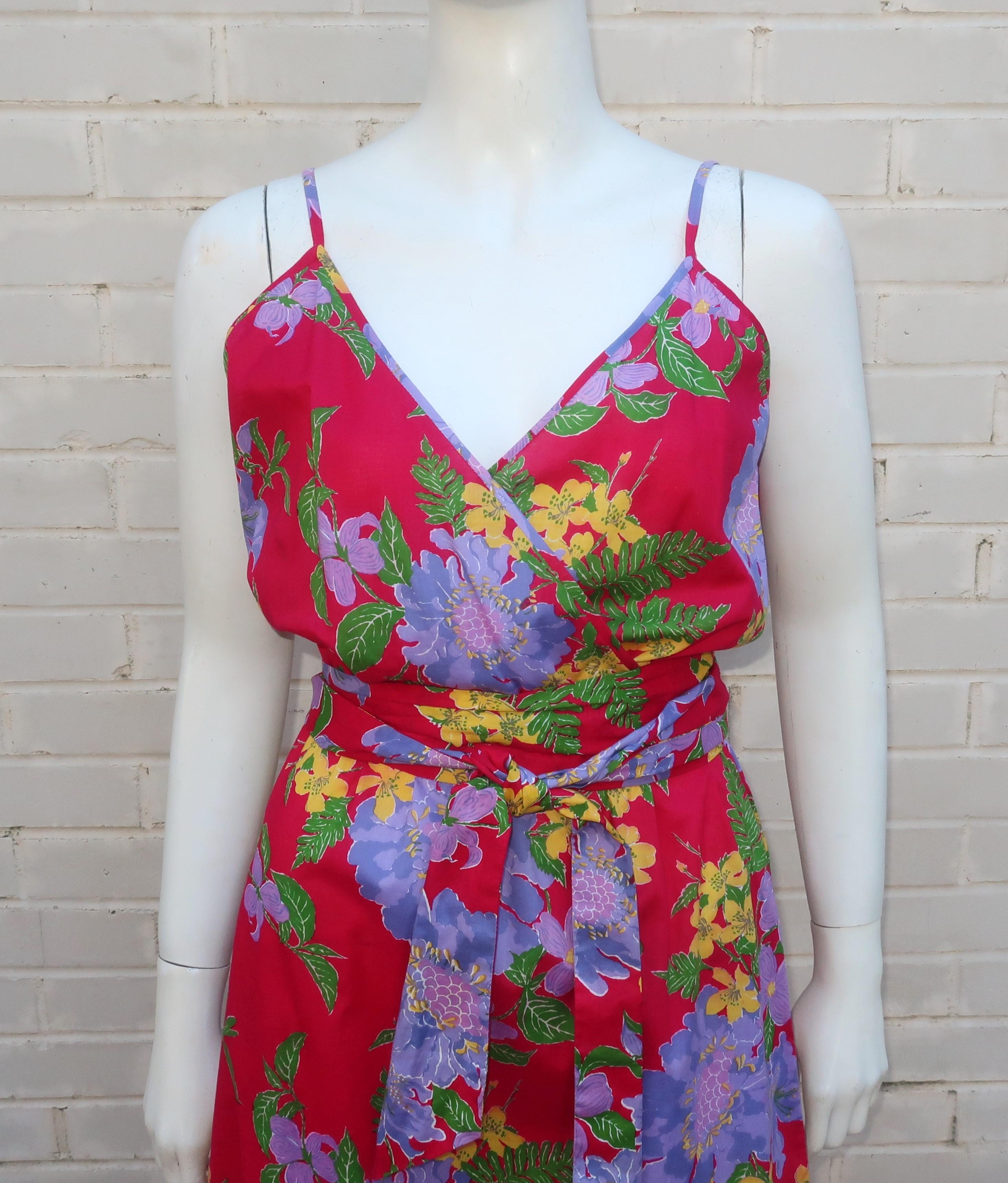 Maxi Thailand Floral Sun Dress With Quilted Jacket, C.1970 For Sale 1
