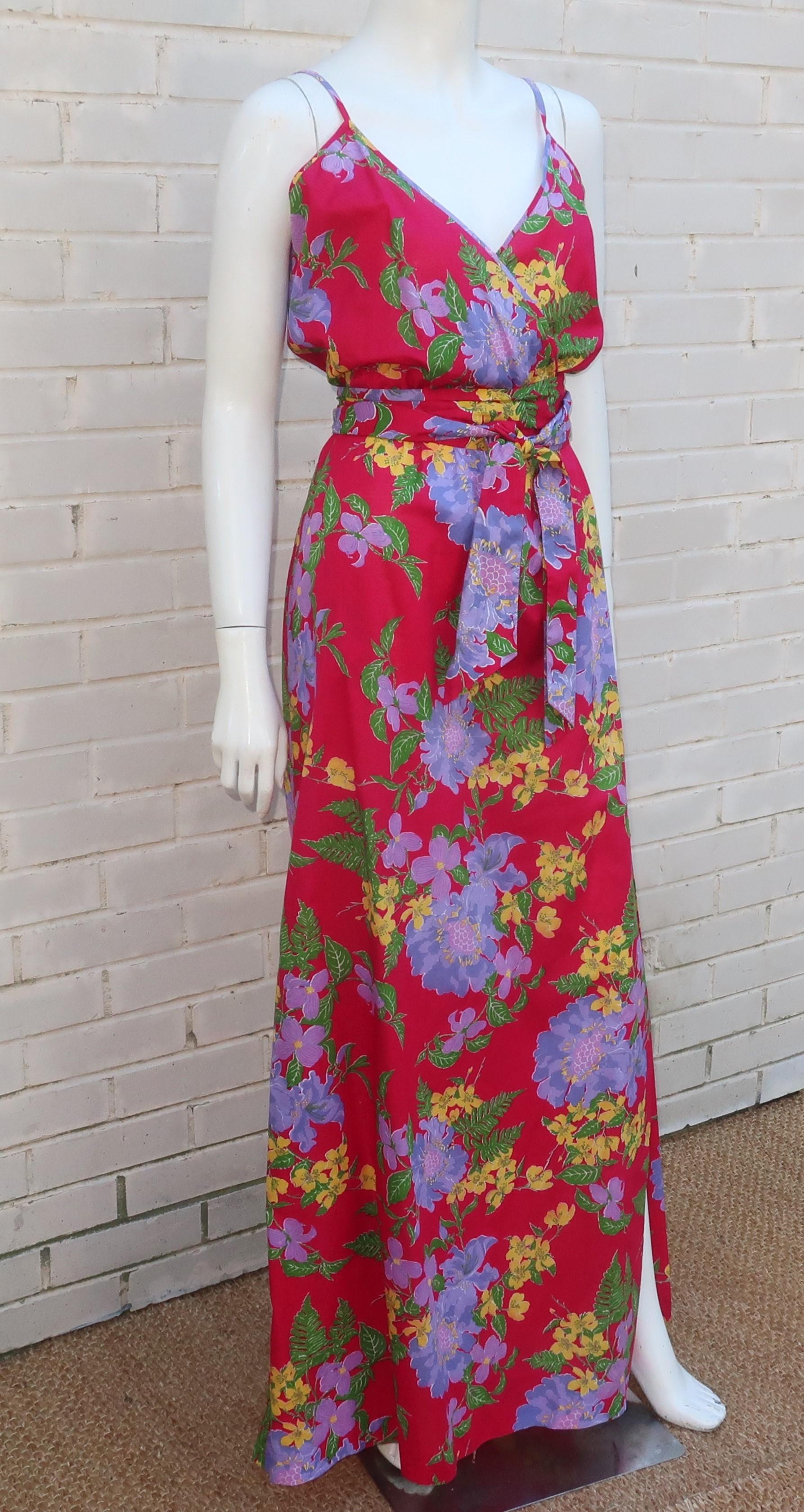 Maxi Thailand Floral Sun Dress With Quilted Jacket, C.1970 For Sale 2