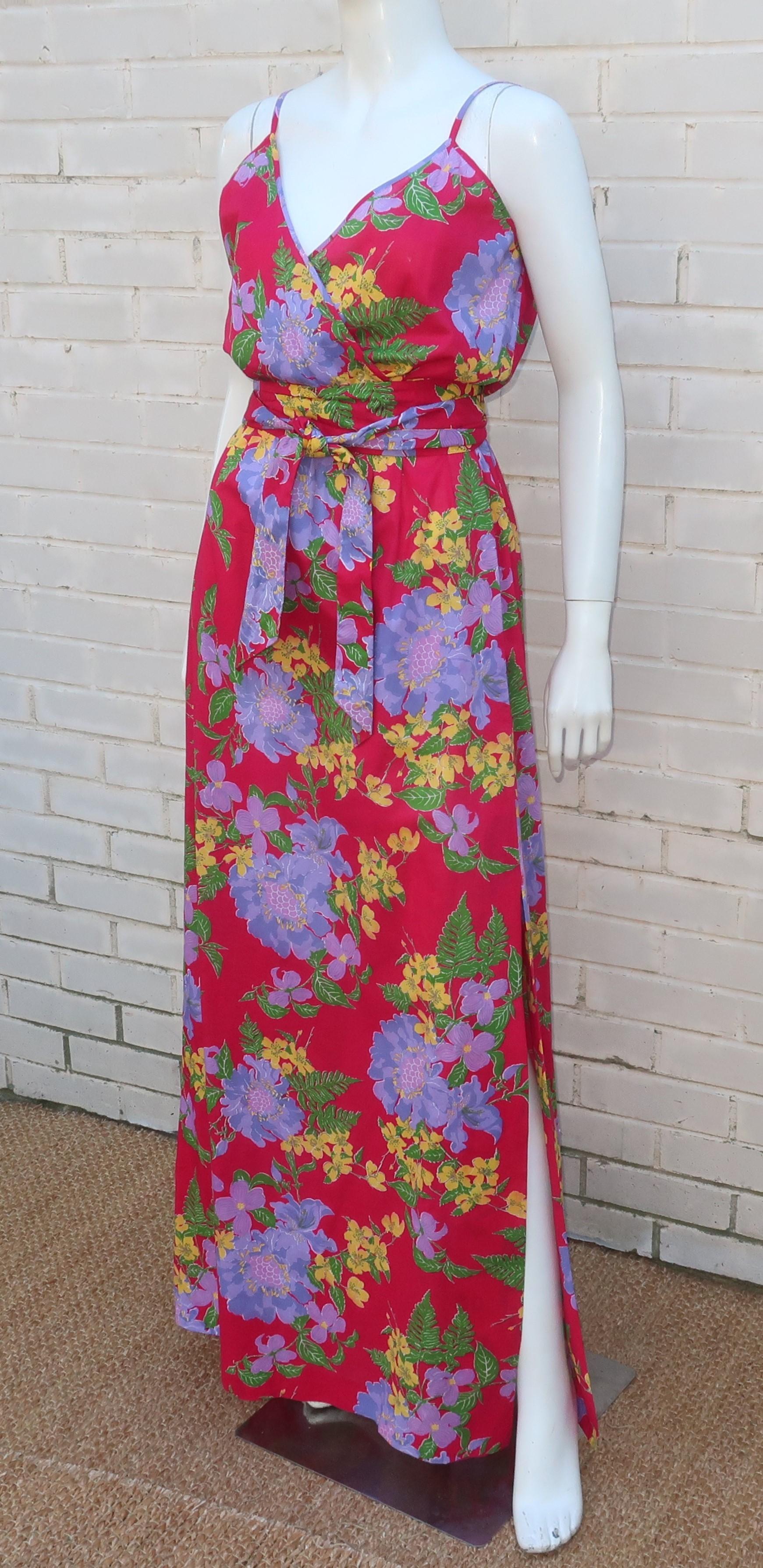 Maxi Thailand Floral Sun Dress With Quilted Jacket, C.1970 For Sale 3