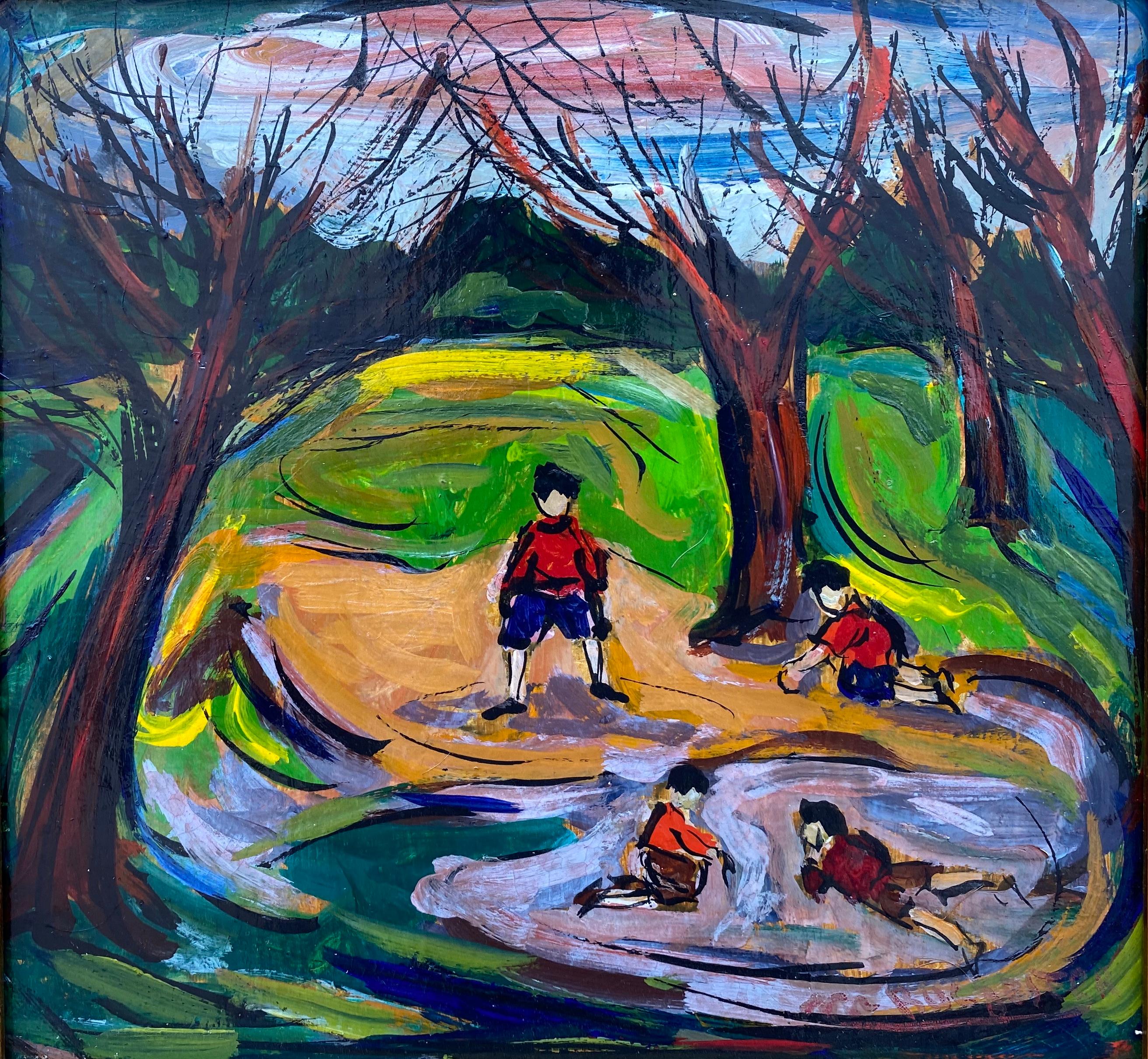 Maxim Bugzester Figurative Painting - “Boys in the Park”