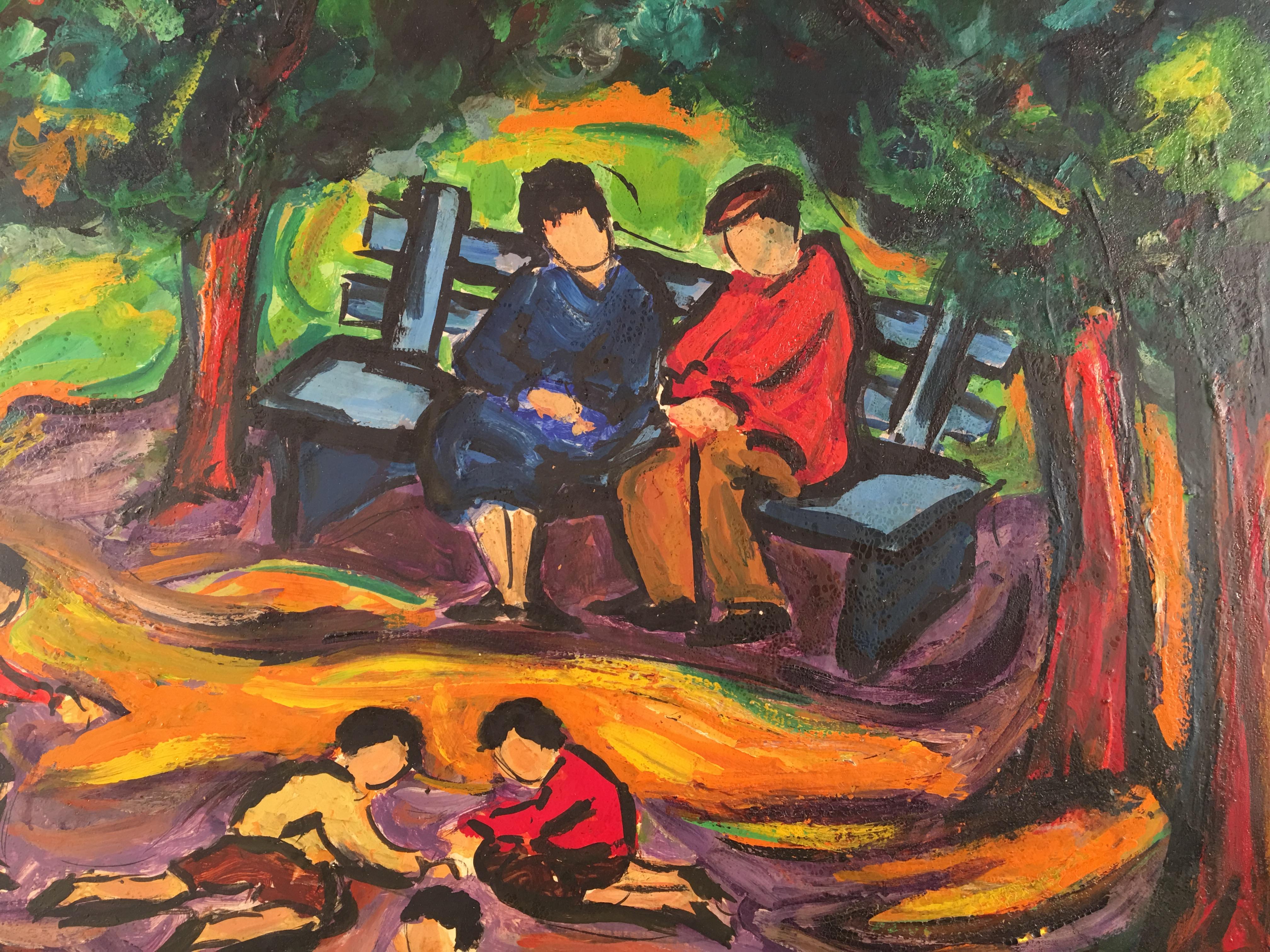 Family Afternoon in Central Park - Expressionist Painting by Maxim Bugzester
