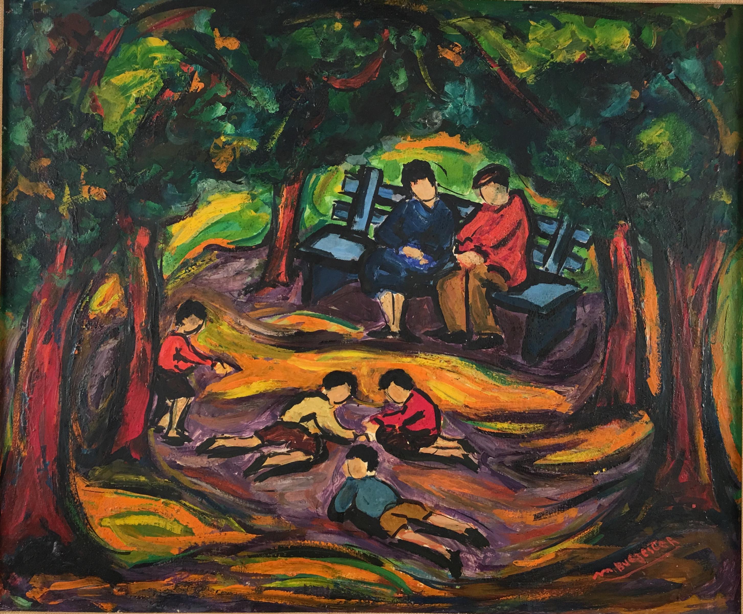 Maxim Bugzester Landscape Painting - Family Afternoon in Central Park