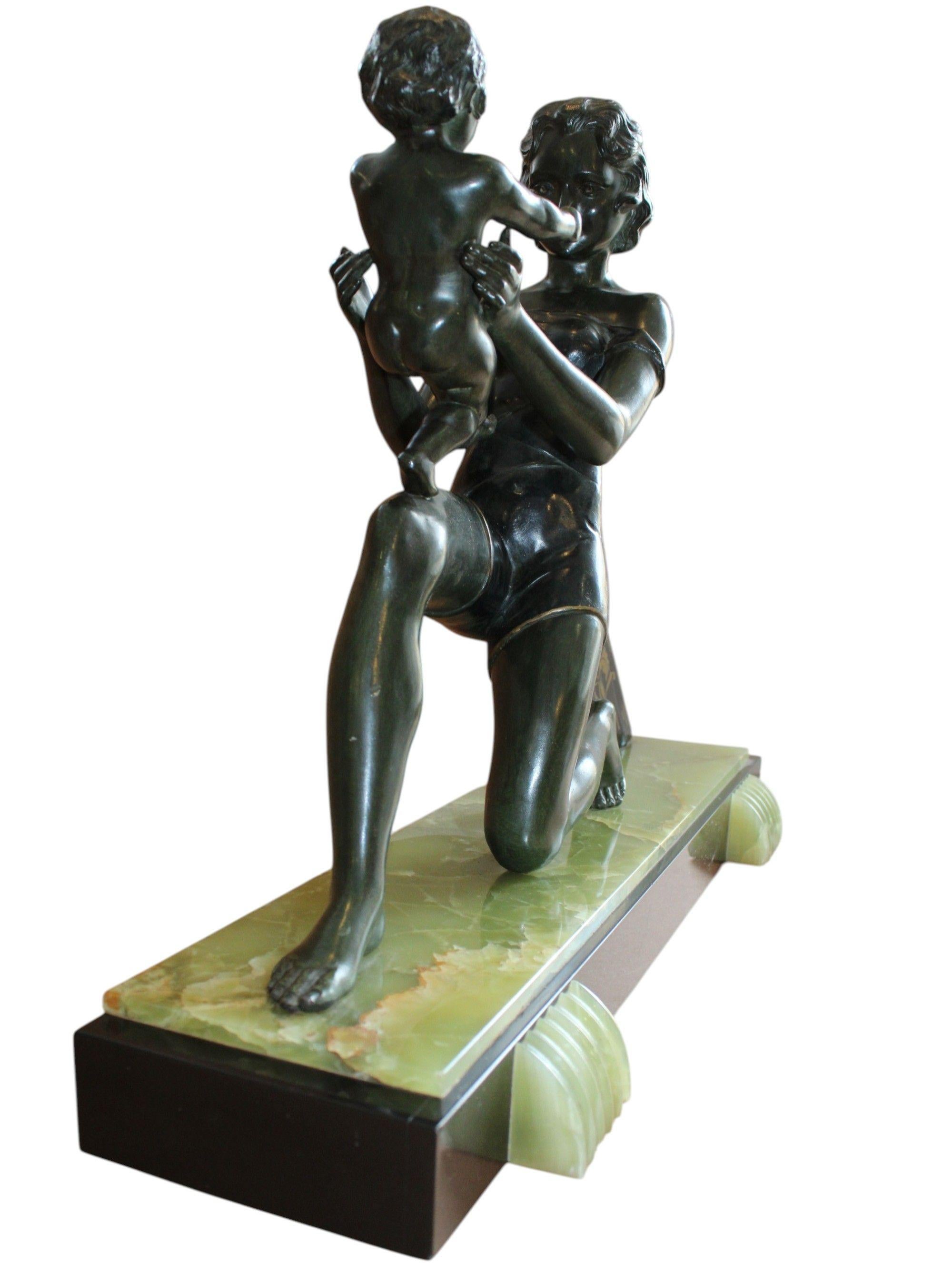 Woman with child. Metal, marble, onyx, 39x51x15 cm - Realist Sculpture by Maxim Geo