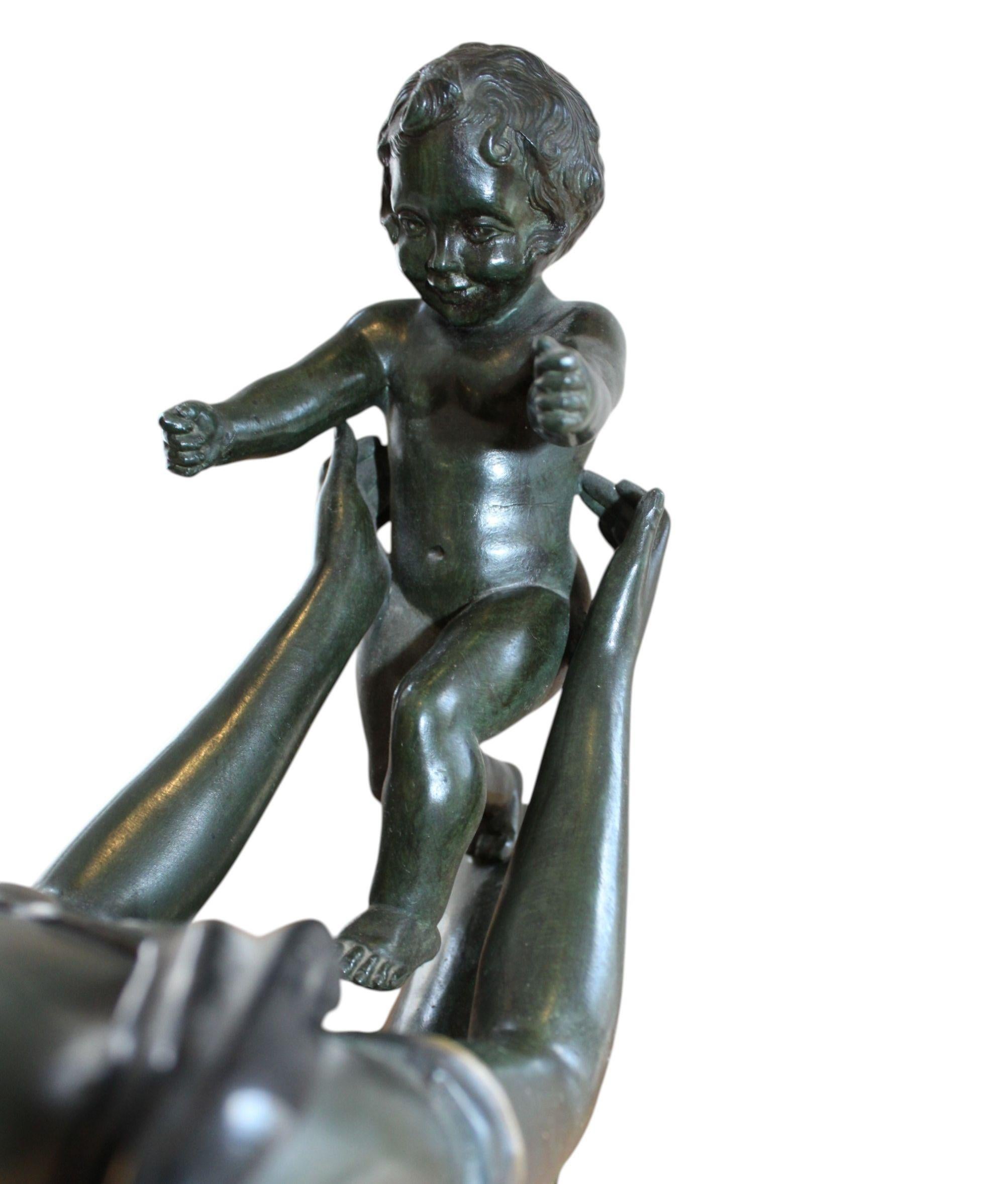 Woman with child. Metal, marble, onyx, 39x51x15 cm For Sale 1