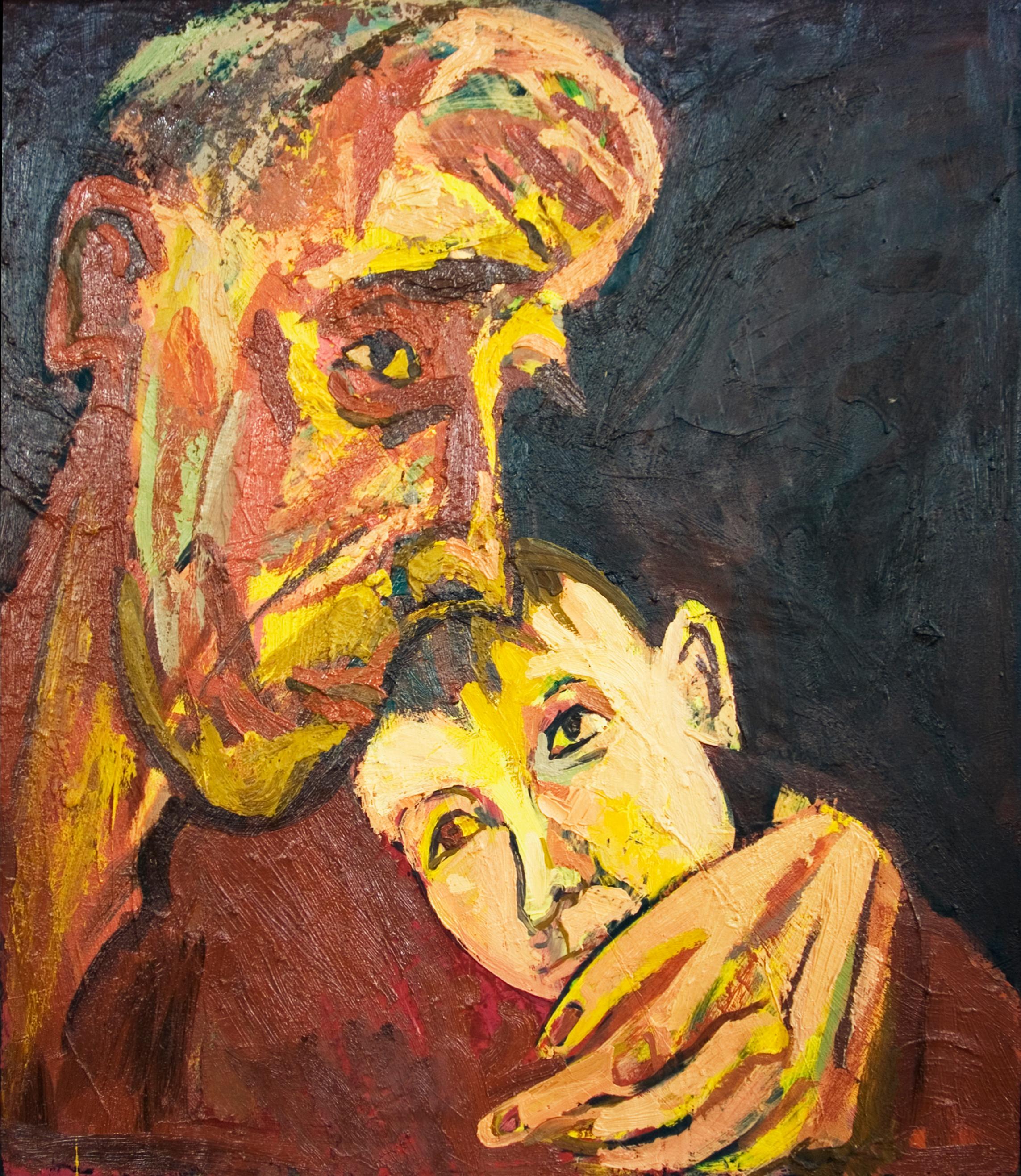 Maxim Kantor Figurative Painting - Grandfather and Grandson - Oil/Canvas, Figurative, Portrait, Neo-Expressionist