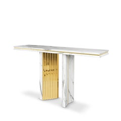 Maxima White Console Table with Gold Plated Brass