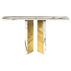 Maxima White Console Table with Gold Plated Brass
