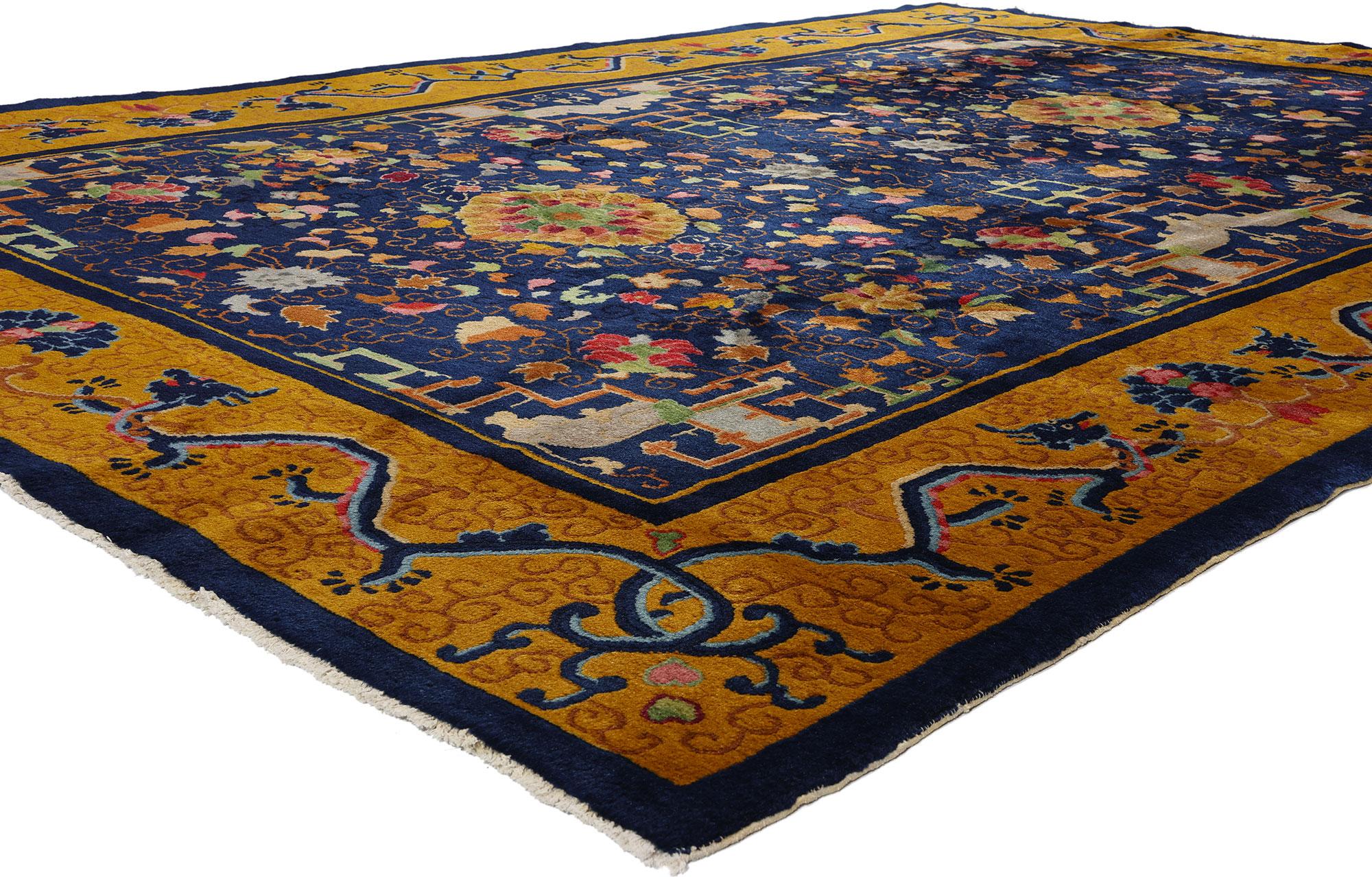 53874 Antique Chinese Art Deco Rug, 07'06 x 10'08. Chinese Art Deco rugs originated in China during the 1920s and 1930s, reflecting the bold geometric patterns, vibrant colors, and luxurious materials characteristic of the Art Deco movement. These