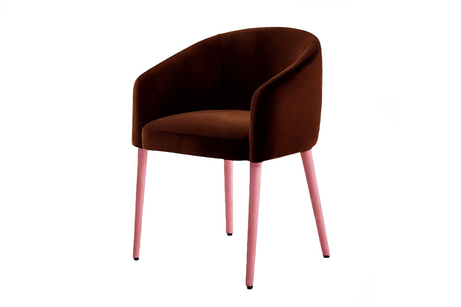 Hollywood Regency Contemporary Brown Velvet Black Legs Dining Chair Utopía For Sale
