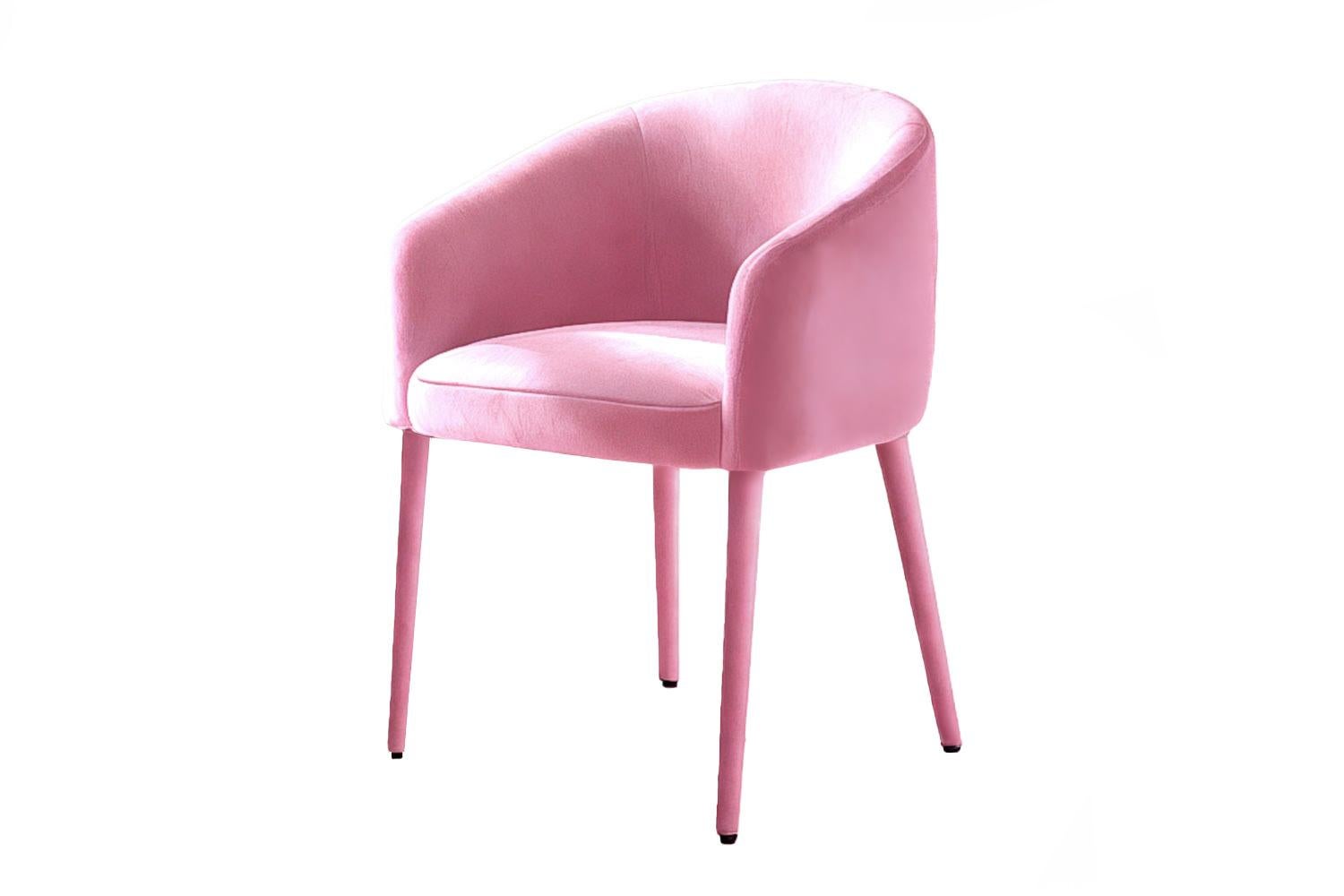Contemporary Brown Velvet Pink Legs Dining Chair Utopía For Sale 1