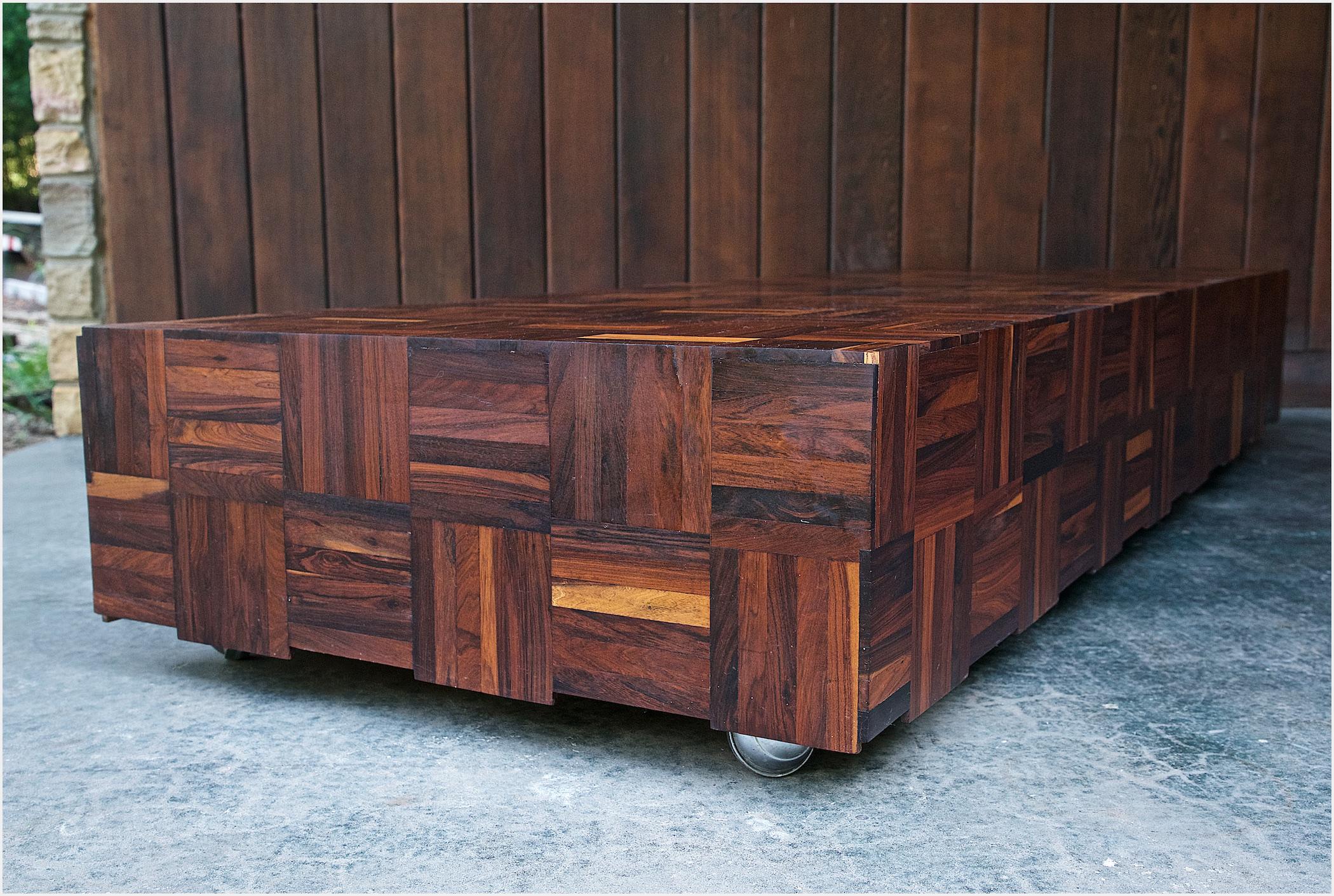 Mid-Century Modern Maximalist Rosewood Fingerblock Parquet Stage, Monumental Platform Coffee Table