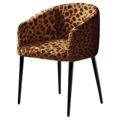 Maximalist Leopard Furry Velvet Black Legs Dining Chair Utopía