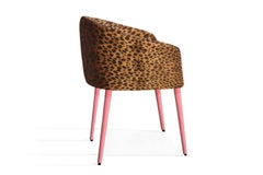 Contemporary Leopard Velvet Pink Legs Dining Chair Utopía