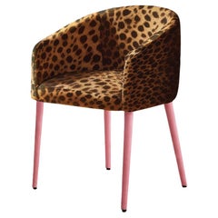 Contemporary Leopard Velvet Pink Legs Dining Chair Utopía