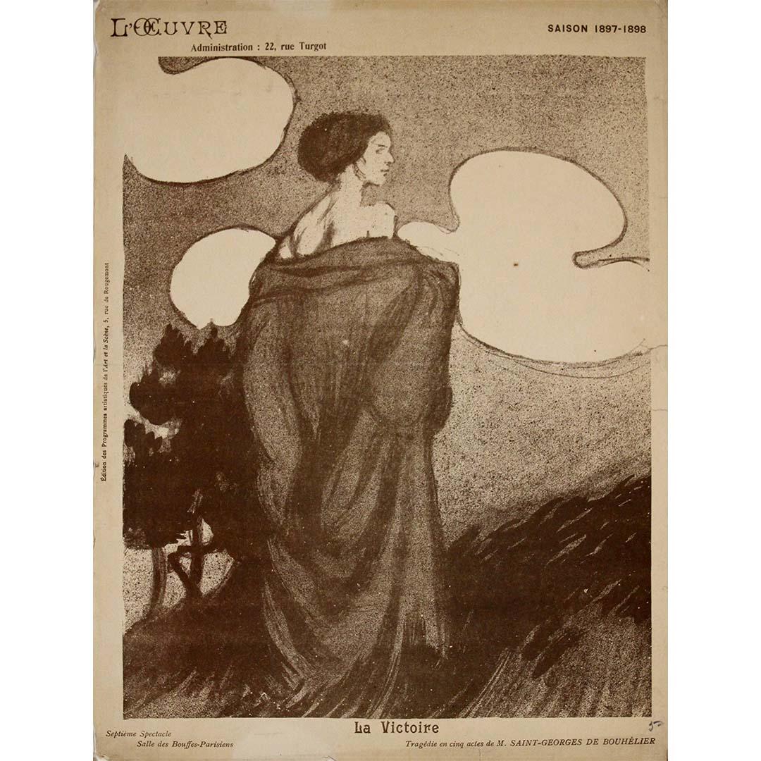 Questo eccezionale programma illustrato di Maxime Dethomas del 1898 è stato creato per La Victoire, una tragedia in cinque atti di Saint George de Bouhélier, presentata al leggendario Théâtre de l'Œuvre durante la stagione 1897-1898. È un esempio