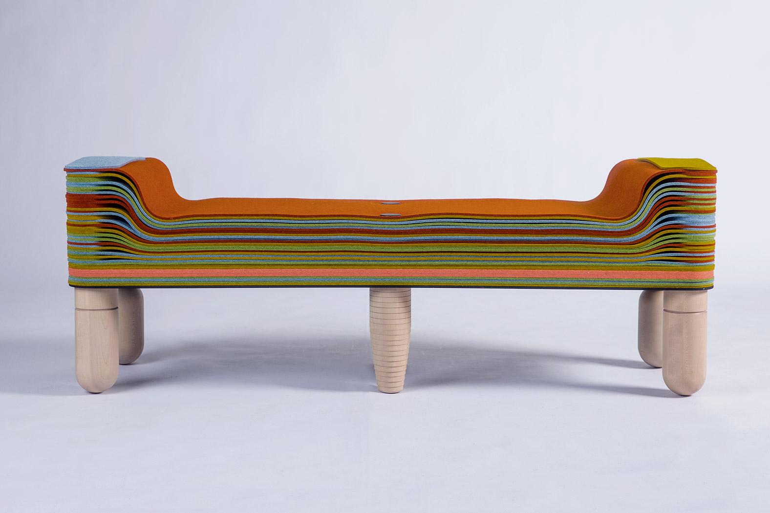 Maxine, Felt and Wood Bench, Benoist F. Drut in Stackabl, Canada, 2021 For Sale 3