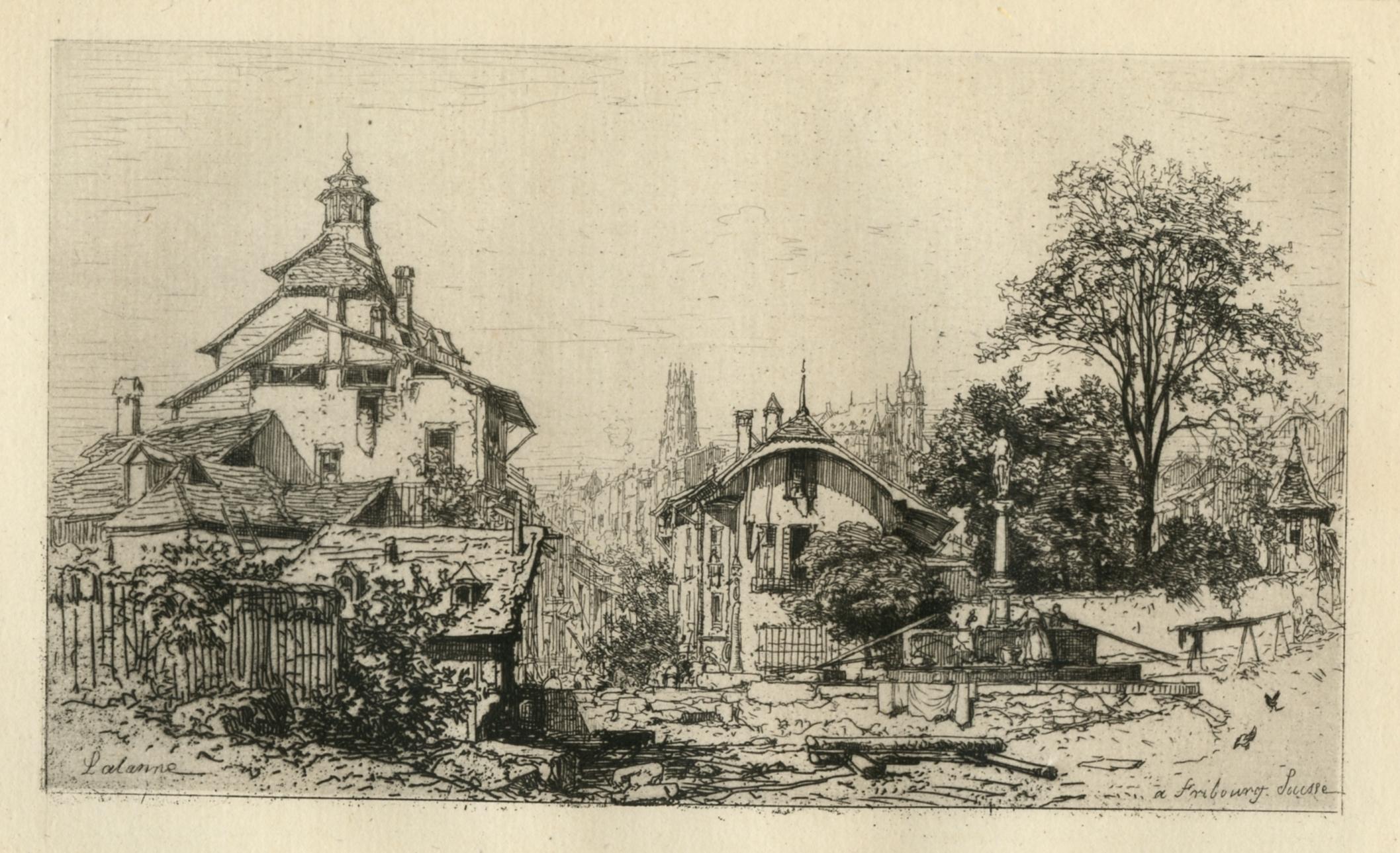 "Fribourg" original etching - Print by Maxime Lalanne