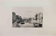 Paris, Vue Prise du Pont St Michel - Etching by Maxime Lalanne - 1870s