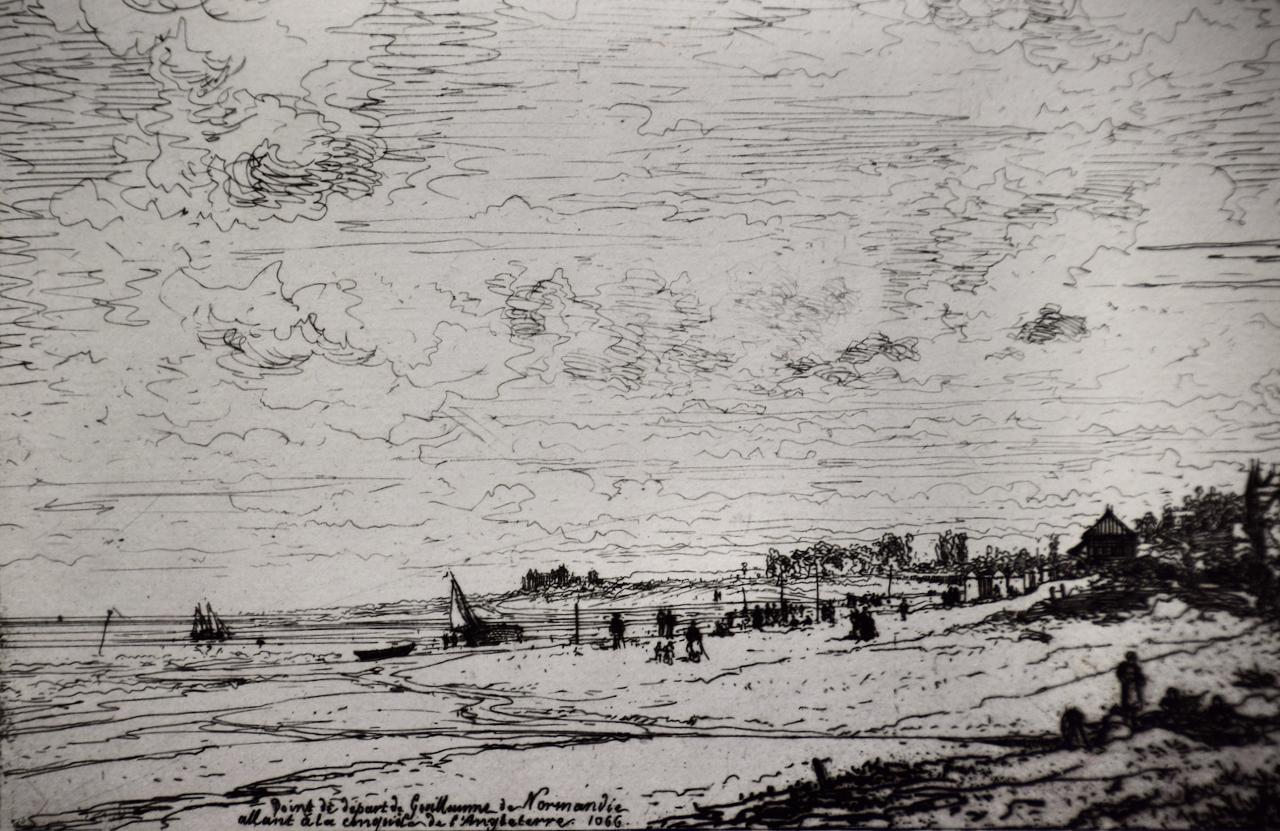 The Beach in Normandy, France, Near Bayeux: A 19th C. Etching by Maxime Lalanne For Sale 1