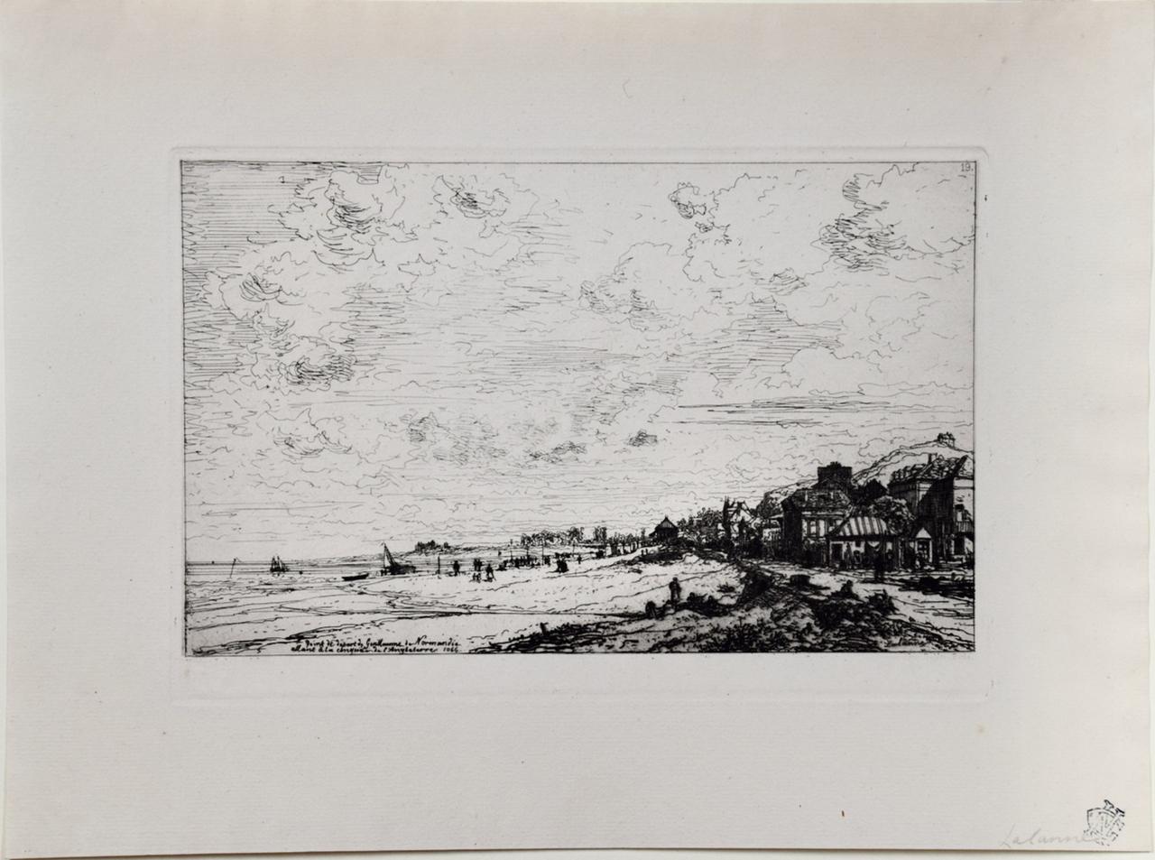 La plage en Normandie, France, près de Bayeux : eau-forte du 19e siècle de Maxime Lalanne en vente 3